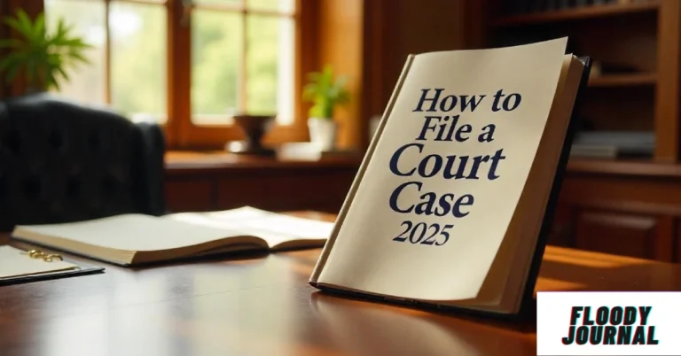 How to file a court case 2025 guide book on wooden desk with legal documents and office background