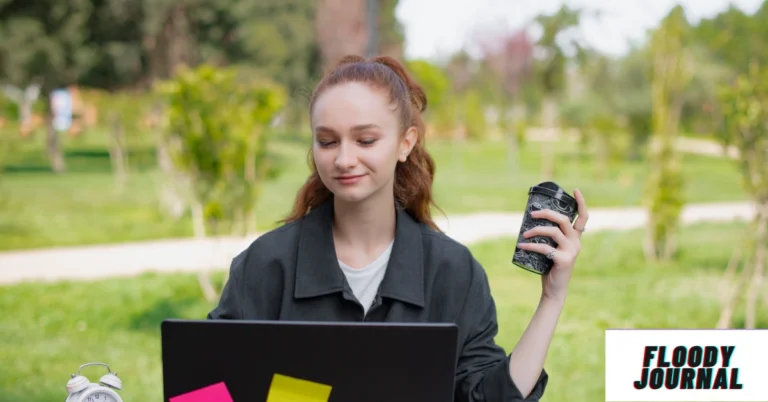 Young woman researching best online degrees on laptop outdoors with coffee, representing flexible online education options