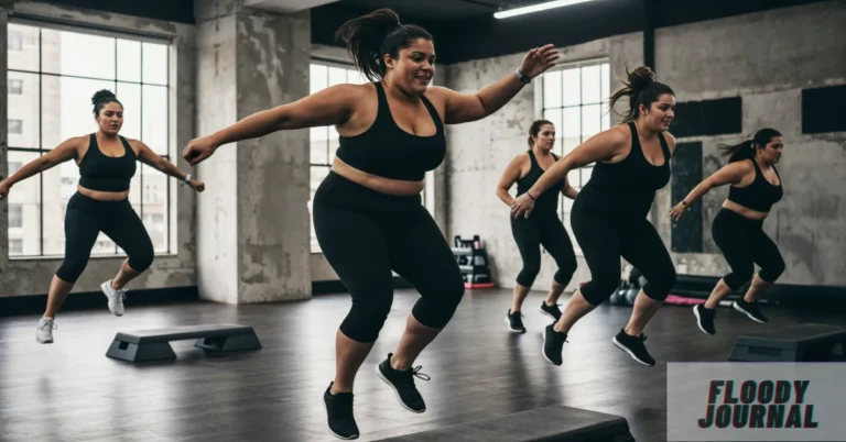 Narissa Thelo Fitness-Talk.net inspired group fitness class with women doing step aerobics workout in modern gym