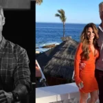 Sean Larkin wife Dr Carey Cadieux together in tropical vacation photo with Sean Larkin portrait