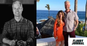 Sean Larkin wife Dr Carey Cadieux together in tropical vacation photo with Sean Larkin portrait