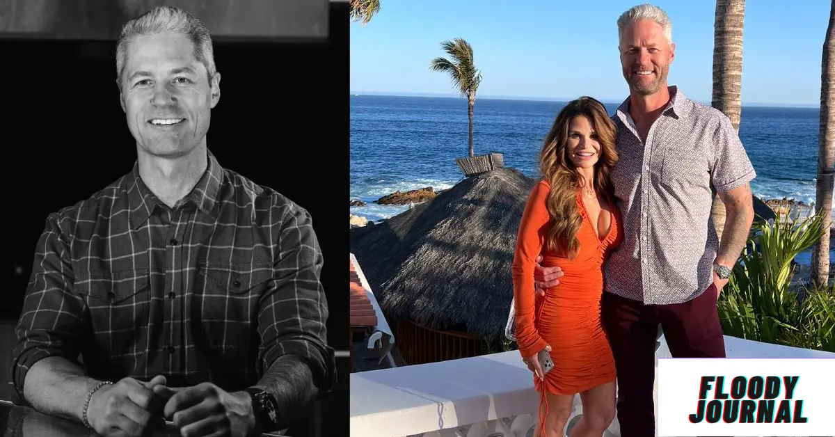 Sean Larkin wife Dr Carey Cadieux together in tropical vacation photo with Sean Larkin portrait