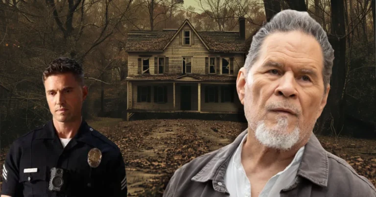 Eric Ramsey the rookie villain Neil Hopkins with LAPD officer in front of abandoned house from season 6