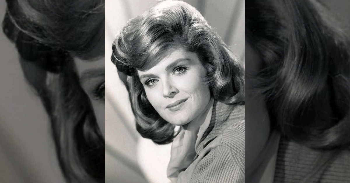 Patricia Blair, the actress famous for playing Rebecca Boone on Daniel Boone, in a classic 1960s promotional photograph showing her signature hairstyle and professional headshot from her television stardom era.