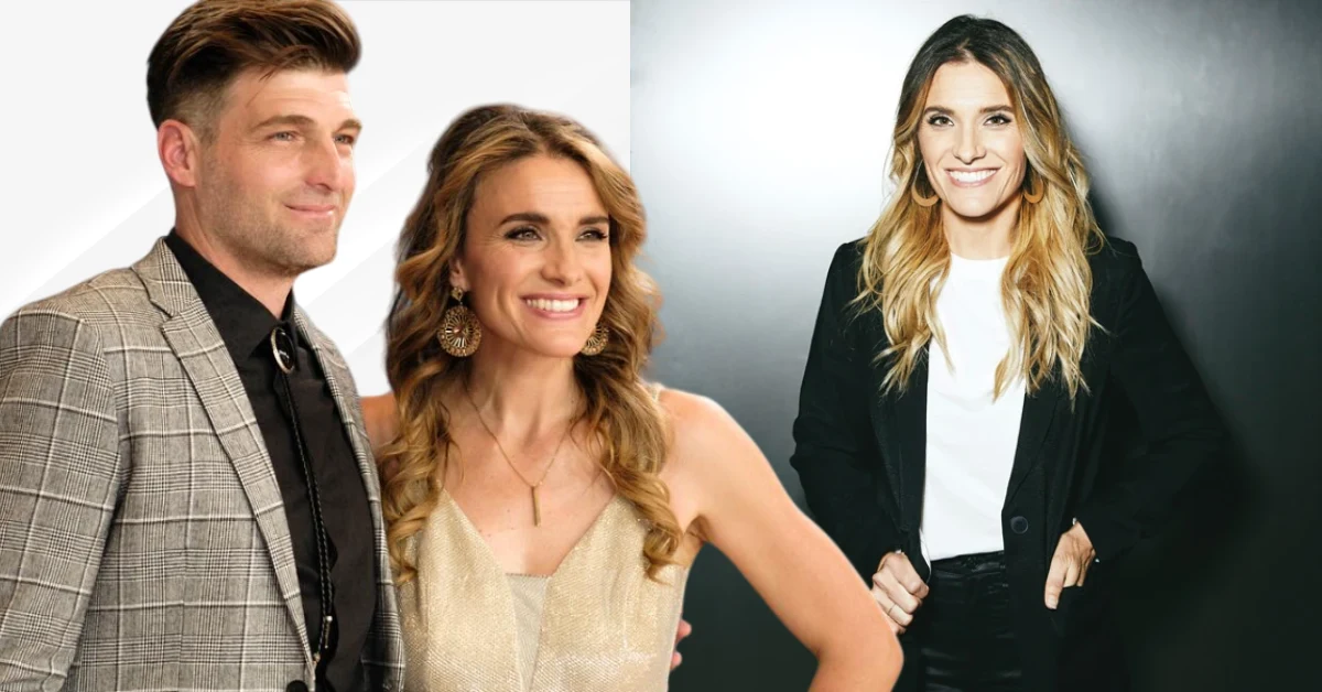 Rebecca St James and husband Cubbie Fink smiling together; professional headshot of Rebecca St James